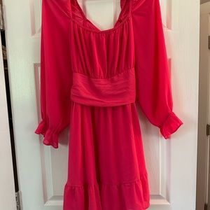 Pink Long Sleeve Dress with Cut Out Back